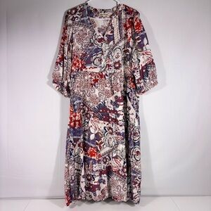 Hope Springs Red, White & Blue Floral Maxi Dress Size Large